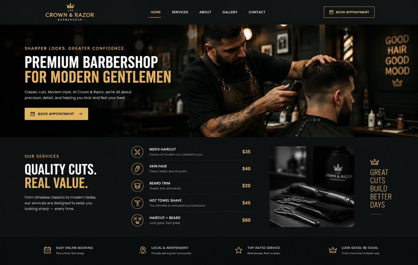Crown & Razor website homepage